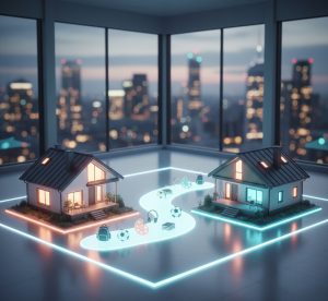 Dos hogares conectados mostrando organización de traslados y rutinas en custodia compartida.